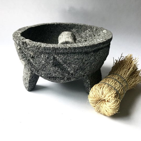 Mexico 1492 - Volcanic Stone Molcajete (Mortar) with a cleaning brush made of natural fibers