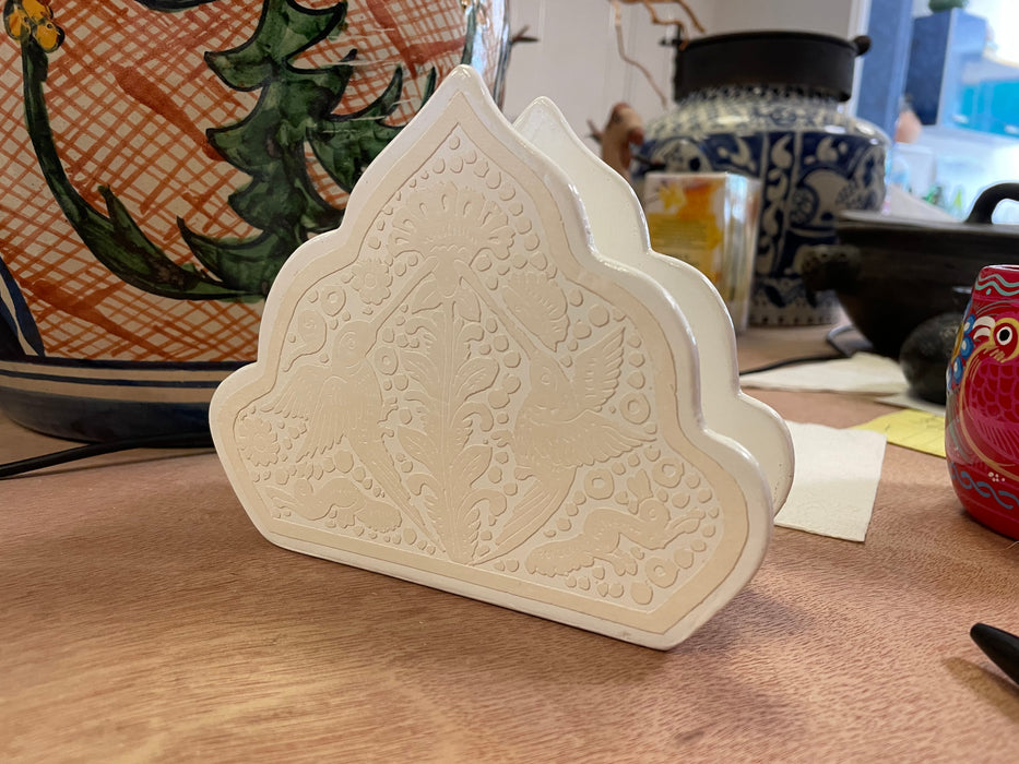 Olinalá Napkin Holder - Maque Rayado - White