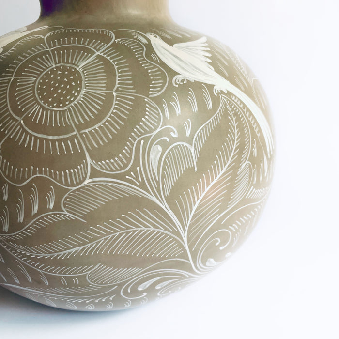 Burnished Clay Flower Vase - Beige