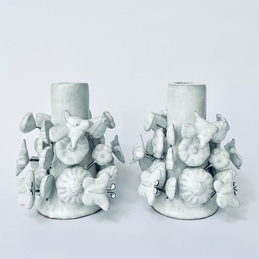 White Glazed Clay Candleholder Set - Shirt