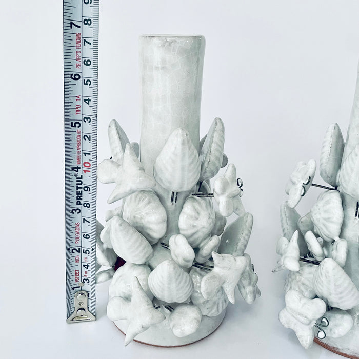 White Glazed Clay Candleholder Set - Tall