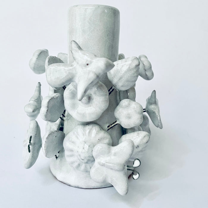 White Glazed Clay Candleholder Set - Shirt