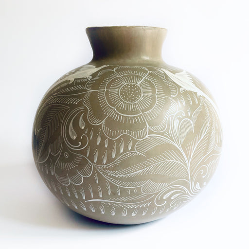 Burnished Clay Flower Vase - Beige