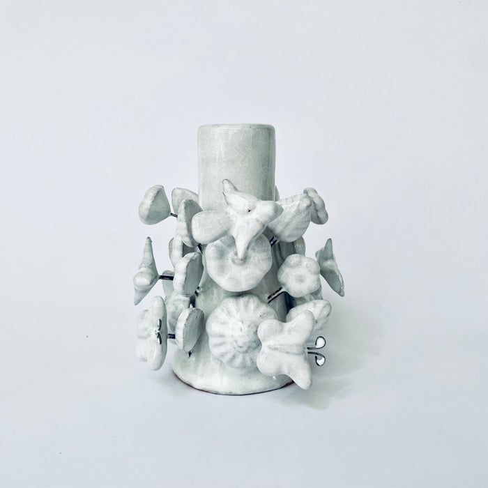 White Glazed Clay Candleholder Set - Shirt