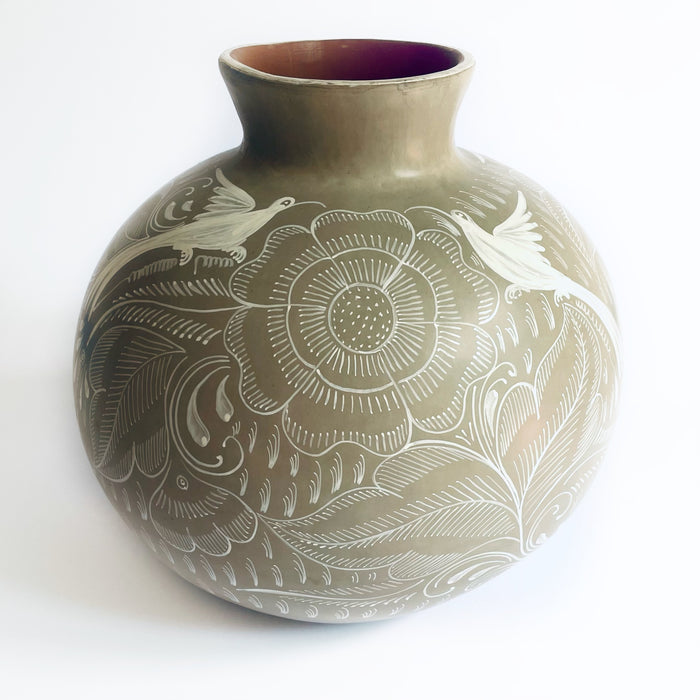 Burnished Clay Flower Vase - Beige