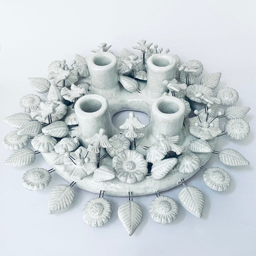 White Glazed Advent Wreath Candleholder