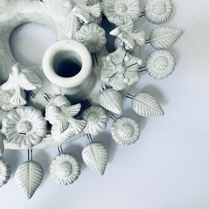 White Glazed Advent Wreath Candleholder