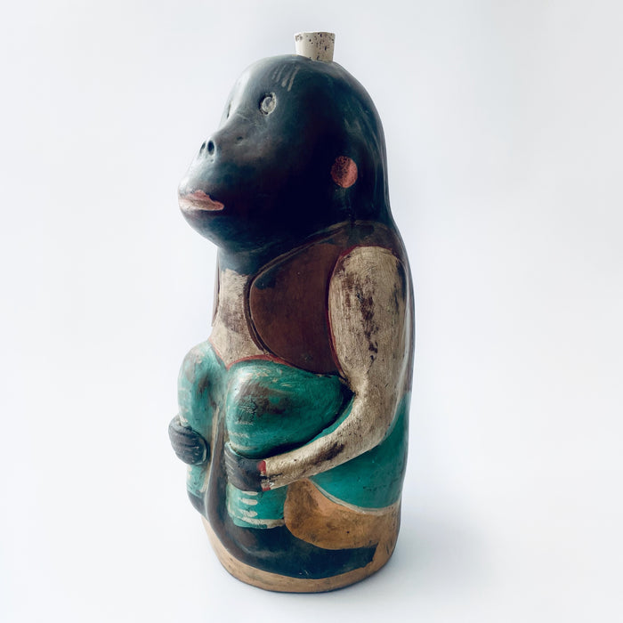 Painted Clay Monkey Mezcal Bottle - Chango Mezcalero - Large - Pantalón Verde