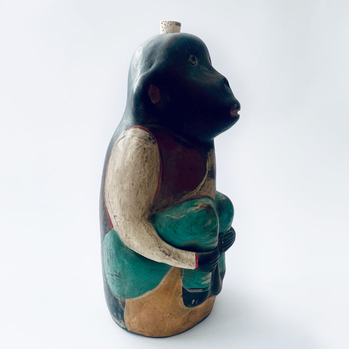 Painted Clay Monkey Mezcal Bottle - Chango Mezcalero - Large - Pantalón Verde