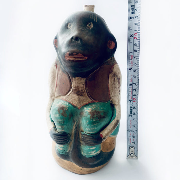 Painted Clay Monkey Mezcal Bottle - Chango Mezcalero - Large - Pantalón Verde