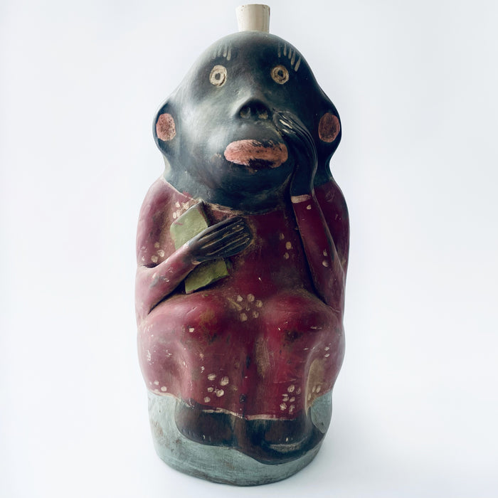 Painted Clay Monkey Mezcal Bottle - Chango Mezcalero - Large - Librito Amarillo