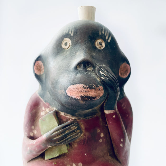 Painted Clay Monkey Mezcal Bottle - Chango Mezcalero - Large - Librito Amarillo