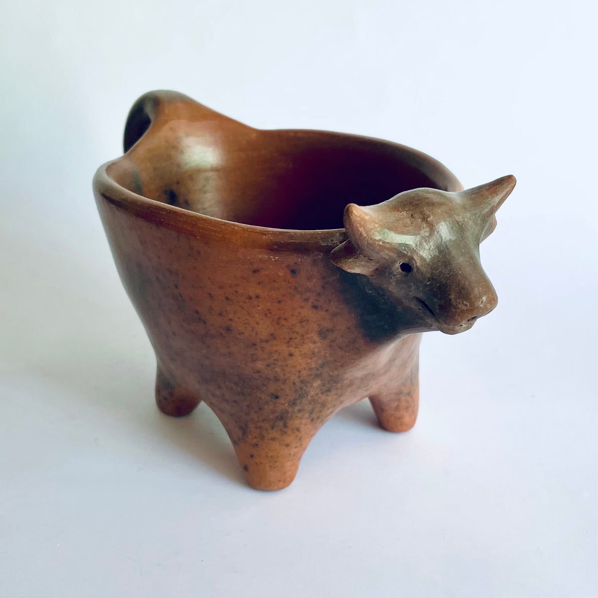 Burnished Clay Bull Salsa Bowl - Brown with Smoke Stains