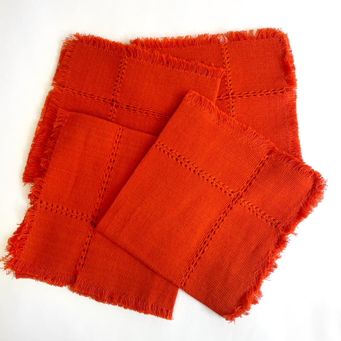 Pedal Loom Handwoven Cotton Napkins - Orange - Set of 4