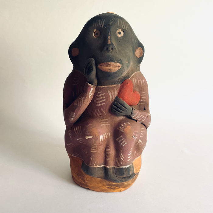 Painted Clay Monkey Mezcal Bottle - Chango Mezcalero - Large - Corazón