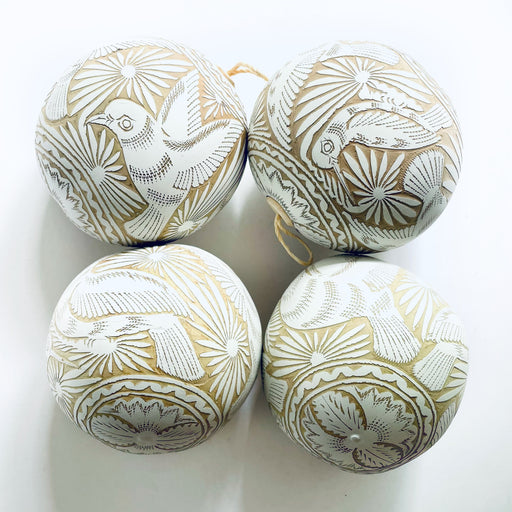 Carved Gourd Ornamental Sphere - White
