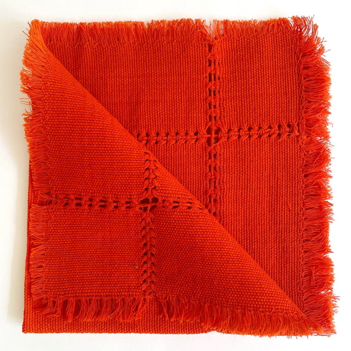 Pedal Loom Handwoven Cotton Napkins - Orange - Set of 4