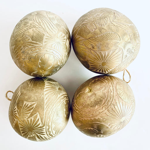 Carved Gourd Ornamental Sphere - Gold