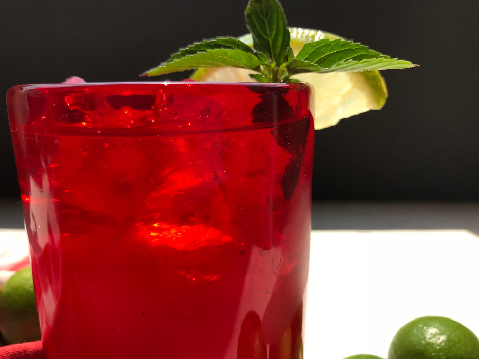 Mexico 1492: Cylindric, hand blown glasses, handmade in Mexico, the essential ingredient of every gathering. Fire Red. 