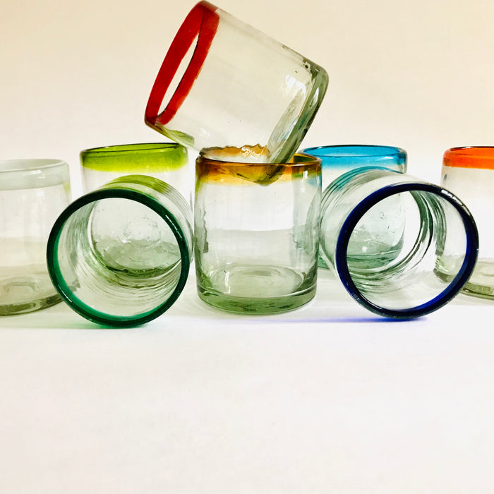 Blown Glass Tumbler With Colored Rim