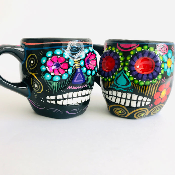 Colorful Hand-Painted and Glazed Calavera Mug