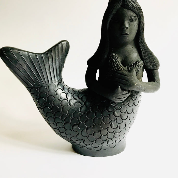 Black Clay Mermaid Candleholder