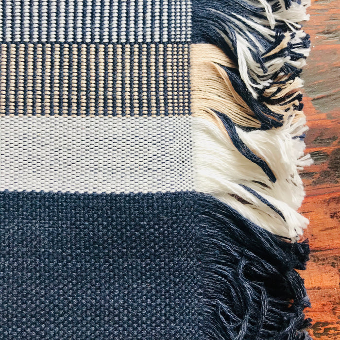 Striped Placemats - Navy, Beige & White - Handmade on Pedal Loom - Set of 4