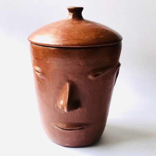 Red Clay Lidded Jar with Face
