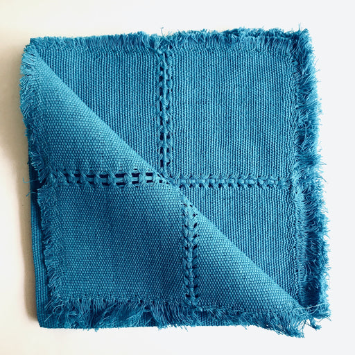 Pedal Loom Handwoven Cotton Napkins - Blue - Set of 4