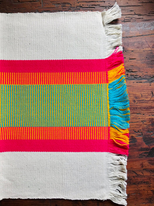 Striped Placemats - Pink, Turquoise & Orange - Handmade on Pedal Loom - Set of 4