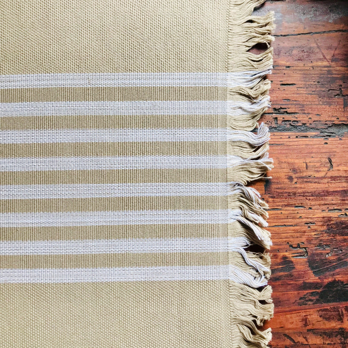 Wide Striped Placemats - Beige & White - Handmade on Pedal Loom - Set of 4