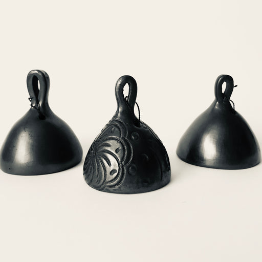 Mexico 1492 - Black Clay Bell, smooth or carved, handmade by Oaxacan artisans