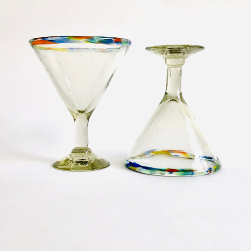 Blown Glass Margarita/Martini Glass With Colored Rim