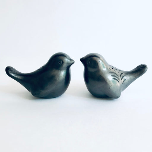 Black Clay Sparrow Shaped Salt and Pepper Shaker Set