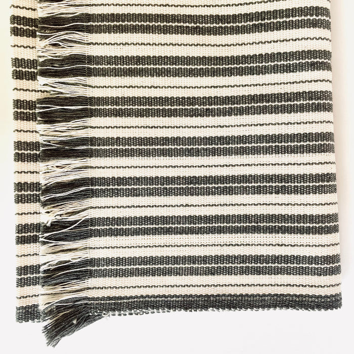 Pedal Loom Cotton Table Runner - White & Gray