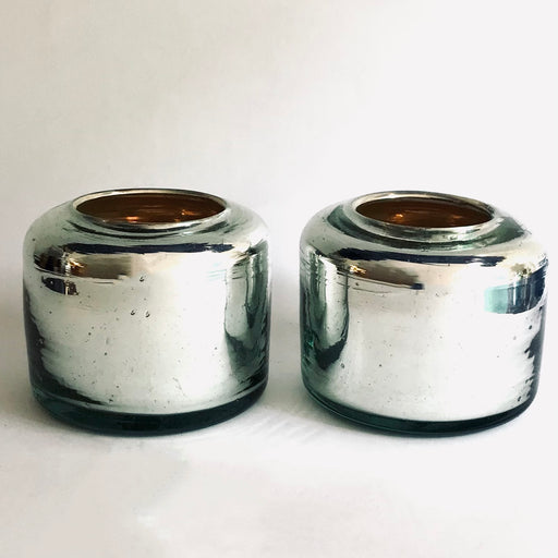 Blown Glass Candleholders - Silver - Set of 2