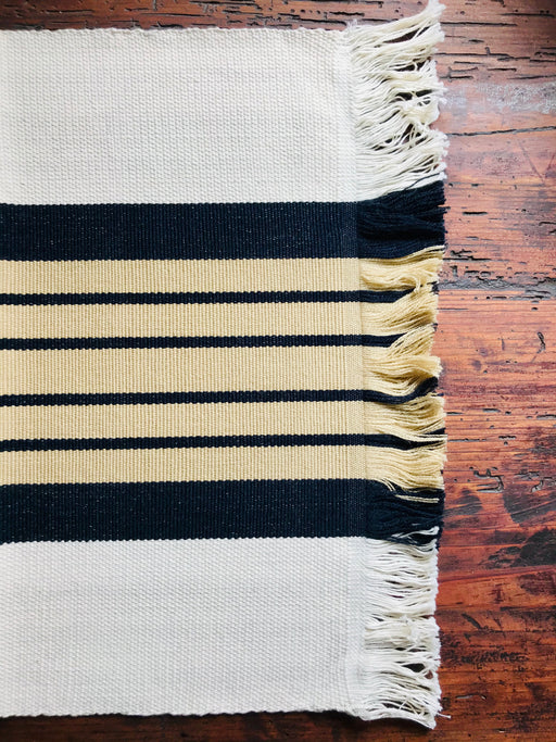 Striped Placemats - Navy & Beige - Handmade on Pedal Loom - Set of 4