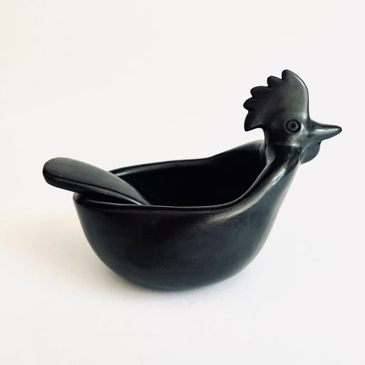 Black Clay Rooster Salsa Bowl with Spoon