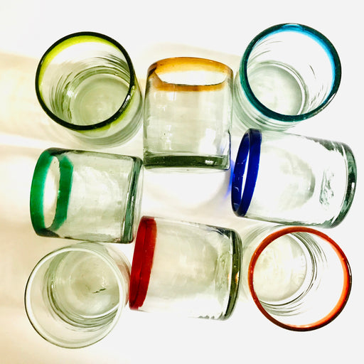 Blown Glass Tumbler With Colored Rim