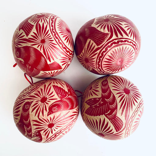 Carved Gourd Ornamental Sphere - Red