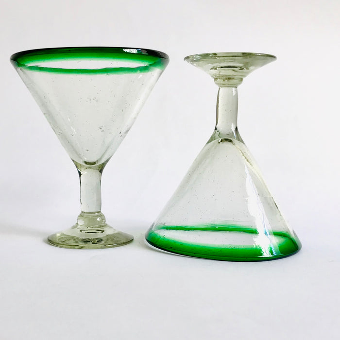 Blown Glass Margarita/Martini Glass With Colored Rim