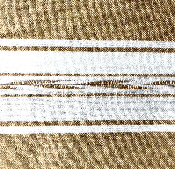 Mexico 1492: Pure cotton Oaxaca sand-colored tablecloth, with 4 stripes and braids, handmade on a pedal loom, by tenured, skillful artisans in one of the oldest, family-owned weaving workshops in Patzcuaro, Michoacan.   Available in 4 color combinations: Charcoal, Charcoal & Pebble, Pitaya & Grape and Oaxaca Sand.  L 2m (78.7") x W 2m (78.7")