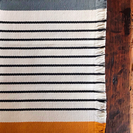 Striped Placemats - Off White with Mustard & Gray - Handmade on Pedal Loom - Set of 4