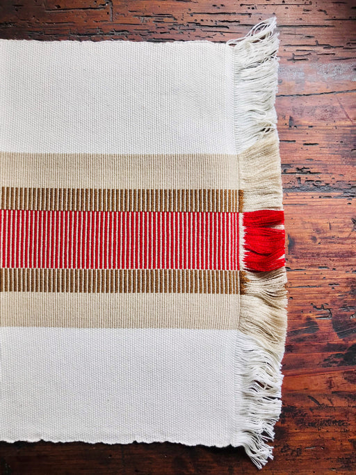 Striped Placemats - Red & Beige - Handmade on Pedal Loom - Set of 4
