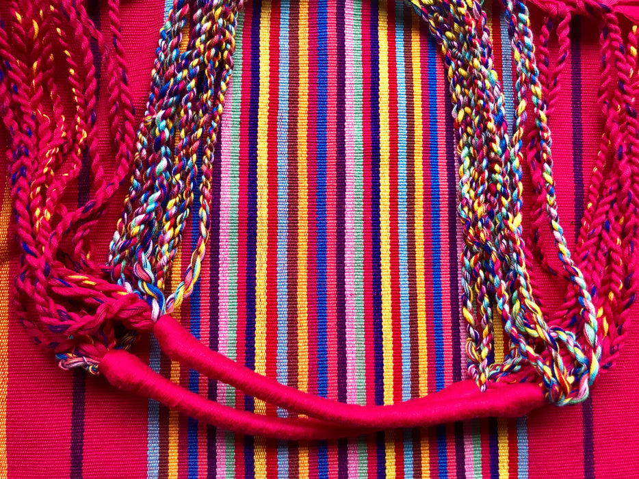 Mexico 1492: Hand-woven on a back-strap loom, by the imaginative artisans in Chiapas, Mexico, with a passion for colors, and a great talent to put those colors together masterfully. Good for any market shopping, plus environment friendly.