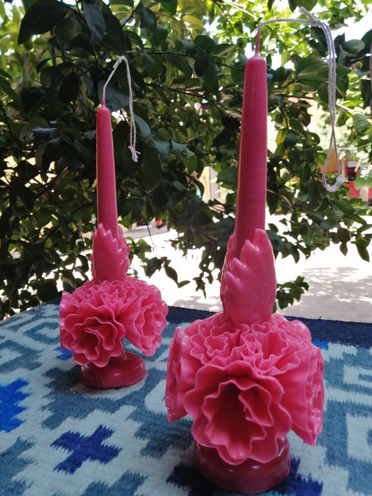 Oaxacan Ornamented Candle with Petals and Leaves - Various Hights