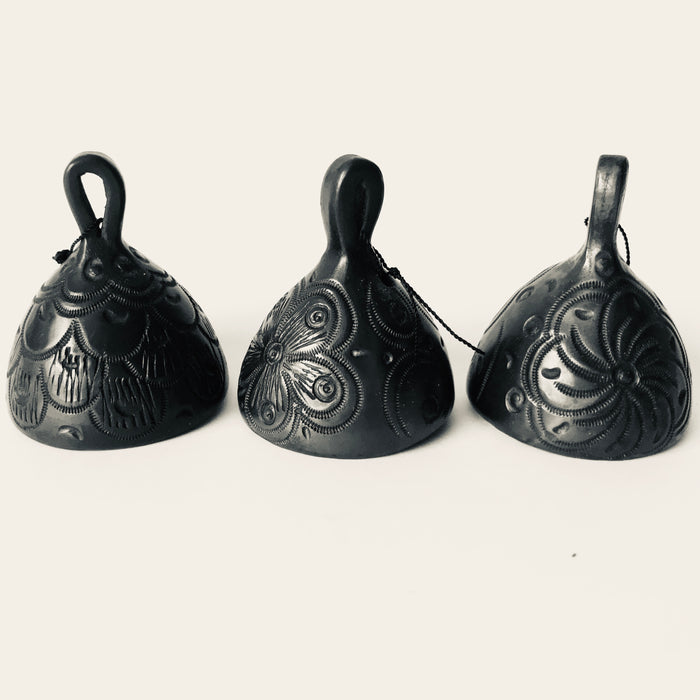 Mexico 1492 - Black Clay Bell, smooth or carved, handmade by Oaxacan artisans