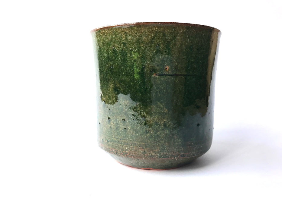 Mexico 1492: Small, green glazed clay cups, an ideal vessel for mixologists - they showcase lime and orange wedges or zest, olives, strawberries or salt like no other.   With the new, lead-free technique for glazing, we can safely enjoy these beauties today as utilitarian pieces in your kitchen or bar.