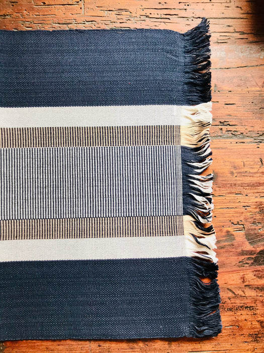 Striped Placemats - Navy, Beige & White - Handmade on Pedal Loom - Set of 4