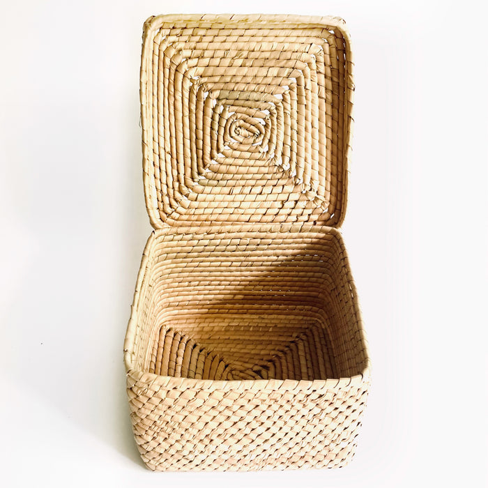 Palm Fiber Basket with Lid - Square